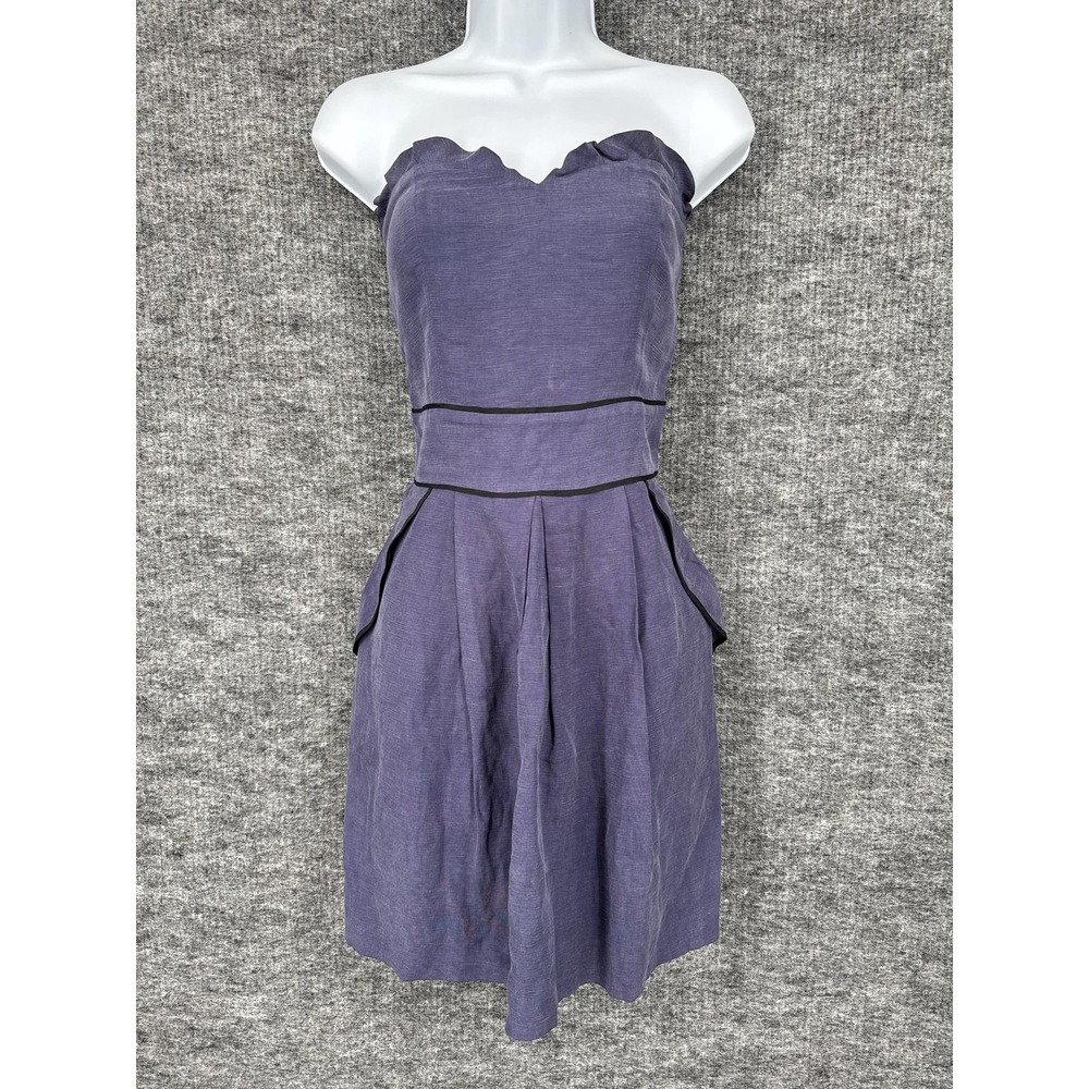 Sandro Dress Womens Small 1 Blue Strapless Sweetheart Fit Flare Mini‎ Pockets